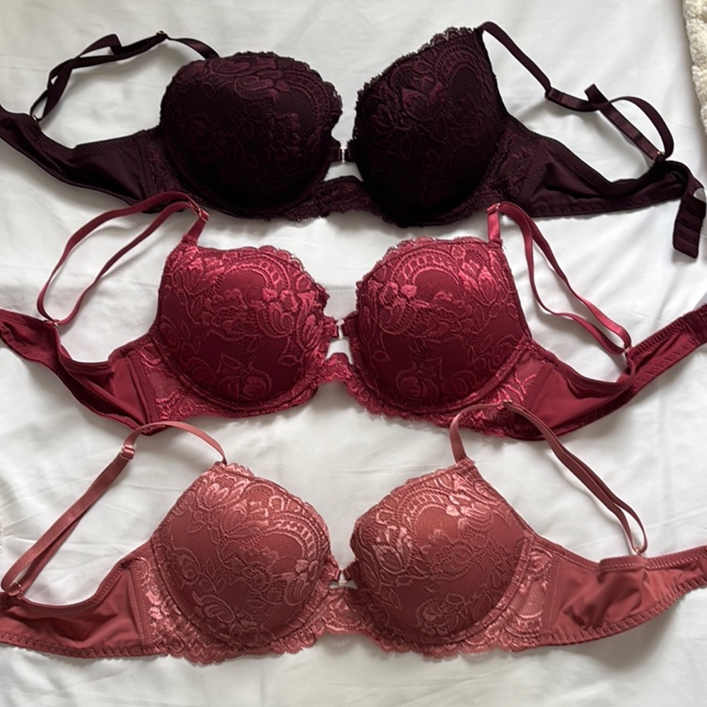 3 Piece Set Marilyn Monroe Push-Up Bras Purple, Pink and Maroon Lace